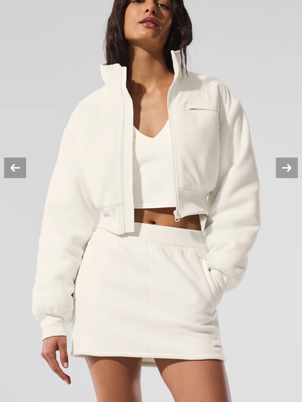 ALO Yoga White Cropped Fleece Jacket